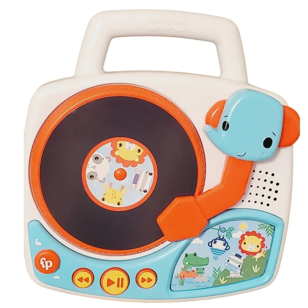 Fisher Price Musical Record Player Toy White Blue Elephant Animal